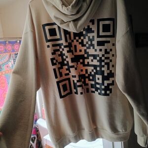 Beige Hoodie with Black QR Code